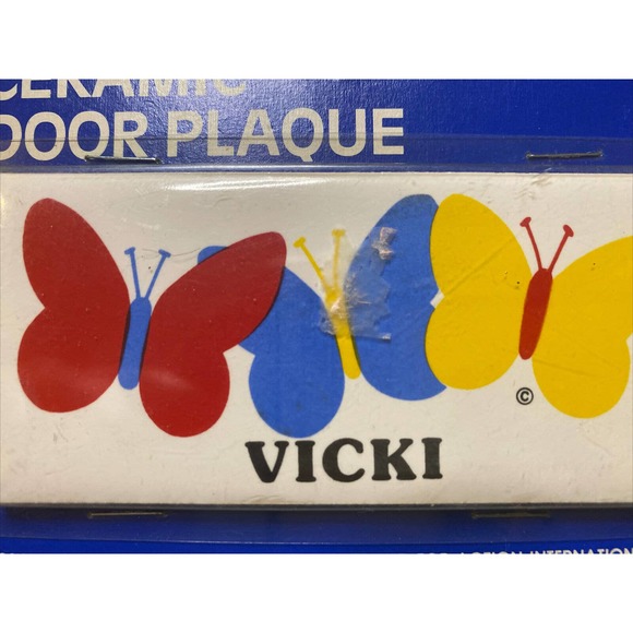Vintage Retro VICKI With Butterflies Dead Stock Ceramic Name Plaque Wall Sign 84 - Picture 2 of 12